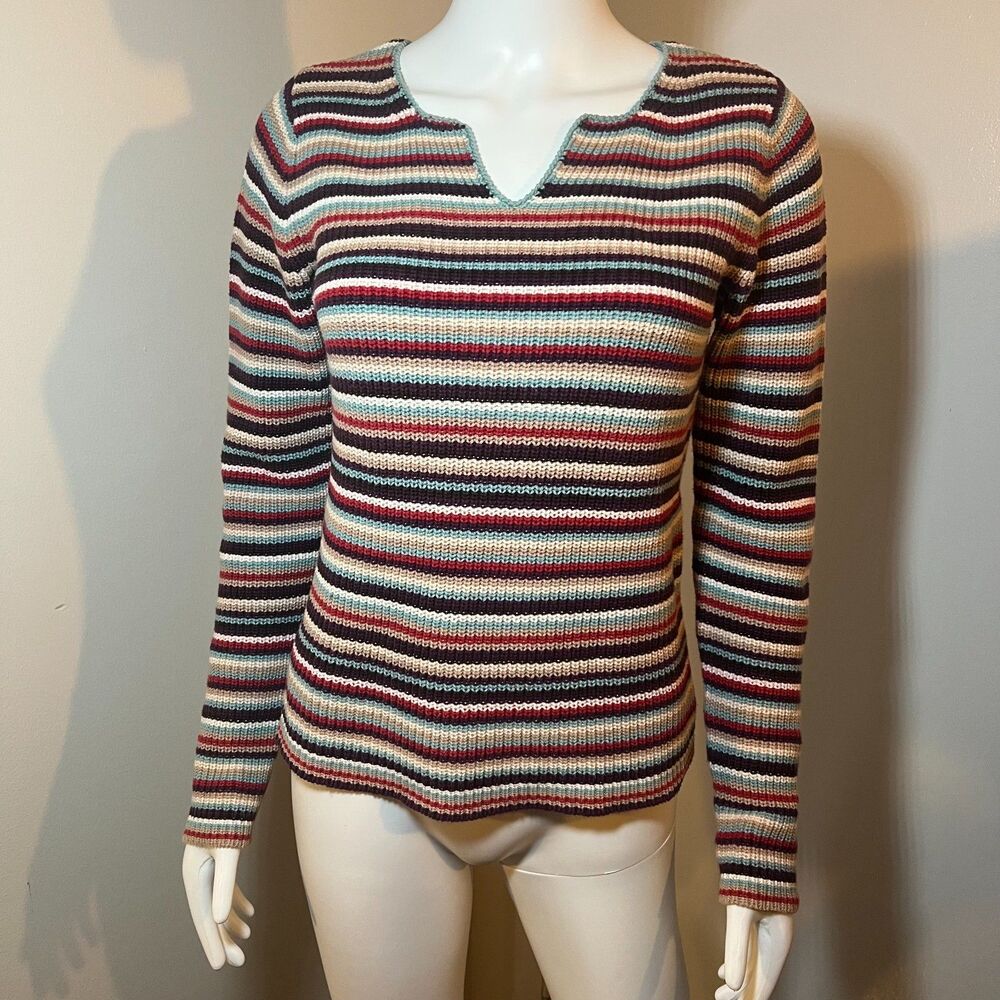 Vintage Y2K Striped Sweater PM Retro 70s Granola Girl Indie Gorpcore Outdoor 90s